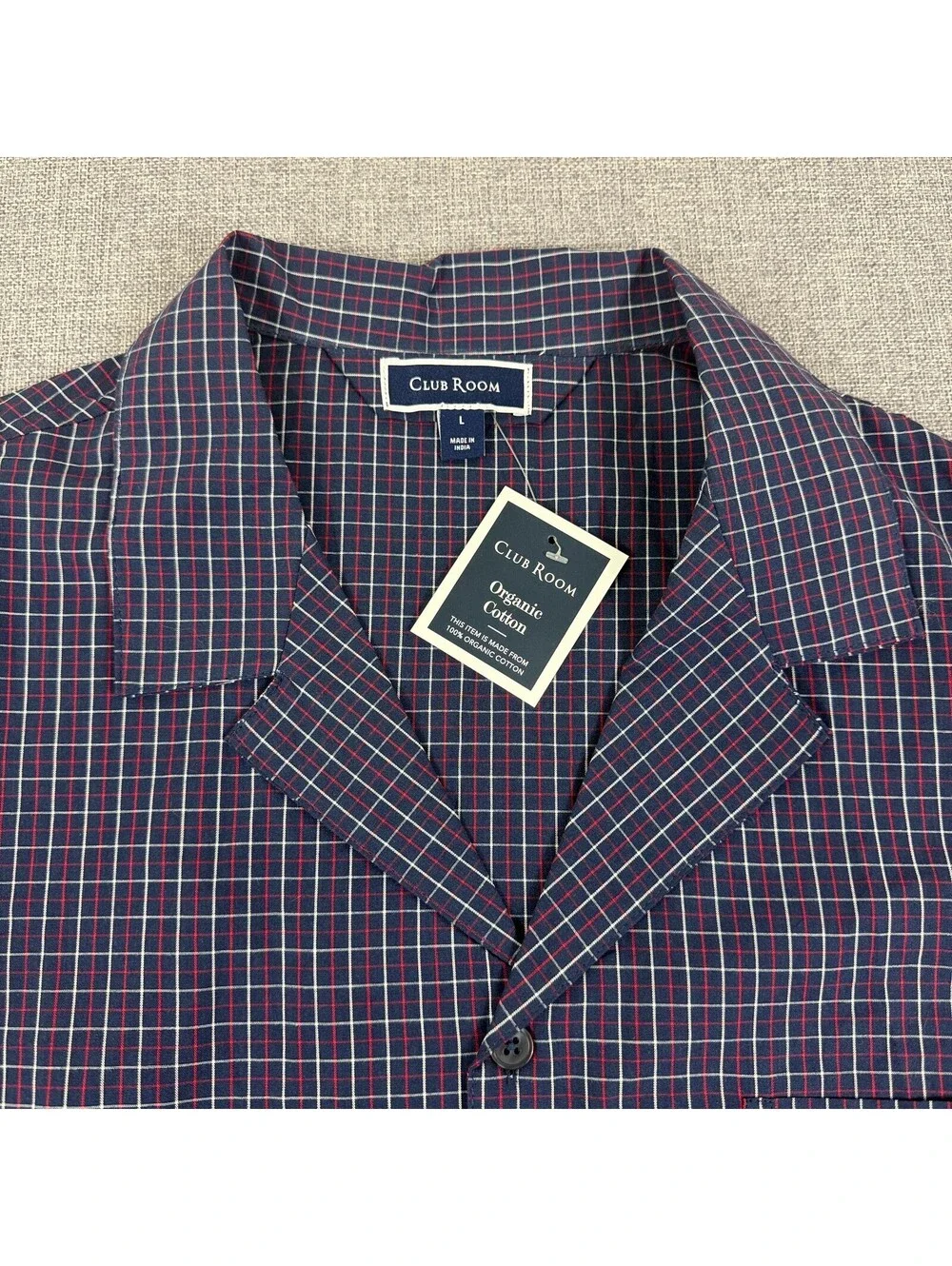 Club Room Pajama Sleep Shirts Organic Cotton L Plaid Button Front NWT (2 Shirts)